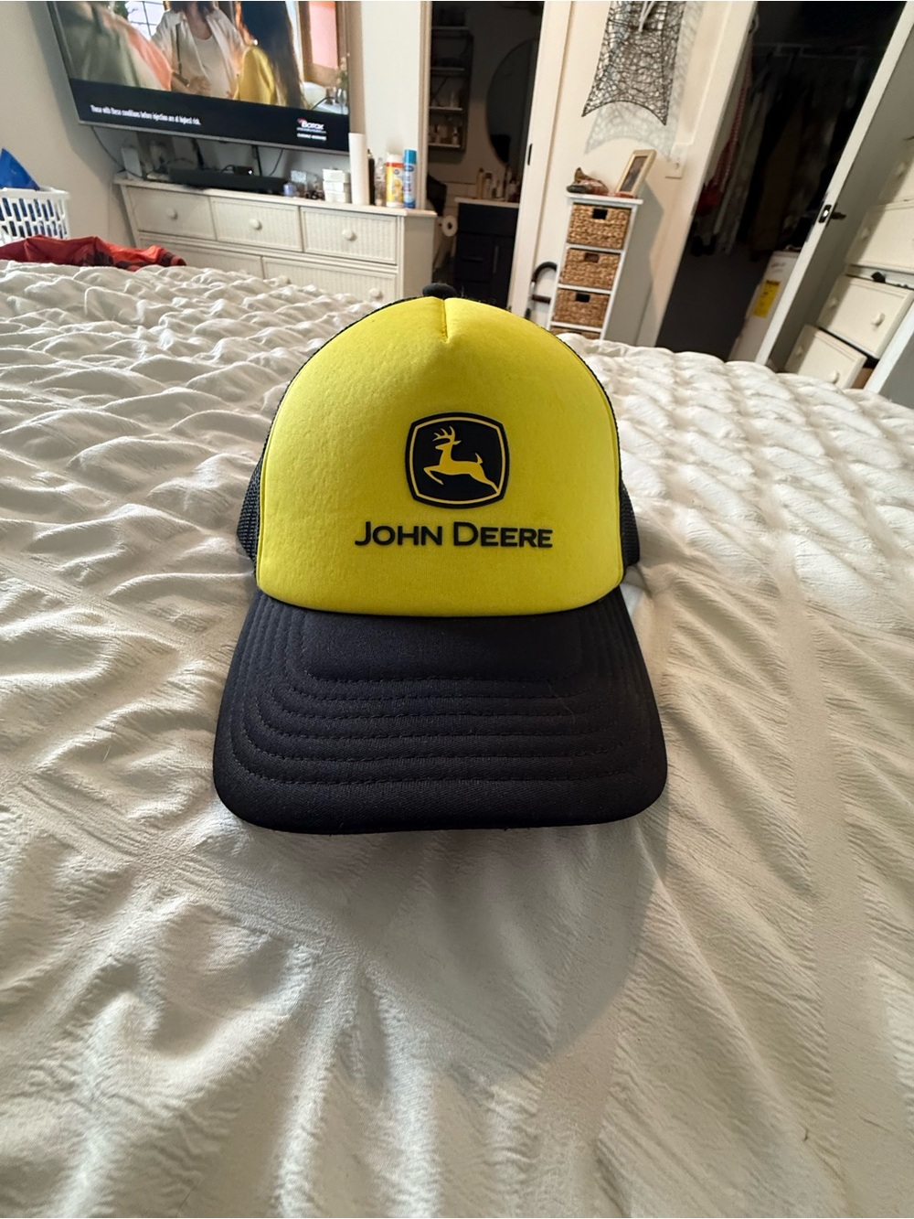 John Deere Yellow and Black Logo Mesh Trucker Hat